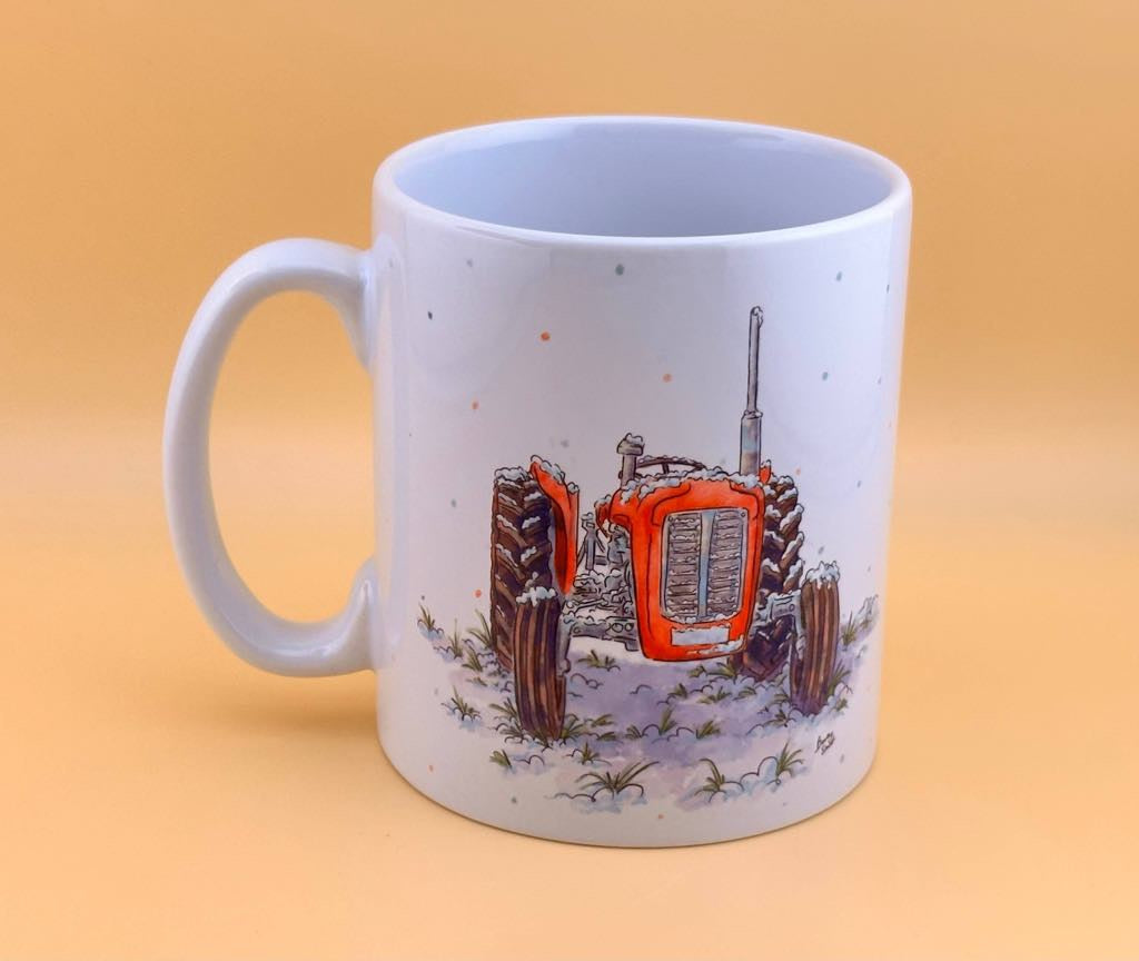 Winter tractor mugs and coasters