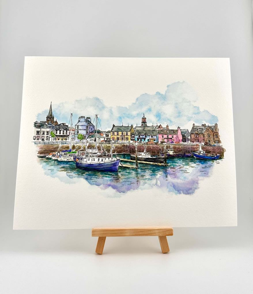 Stornoway Harbour Panorama Illustration