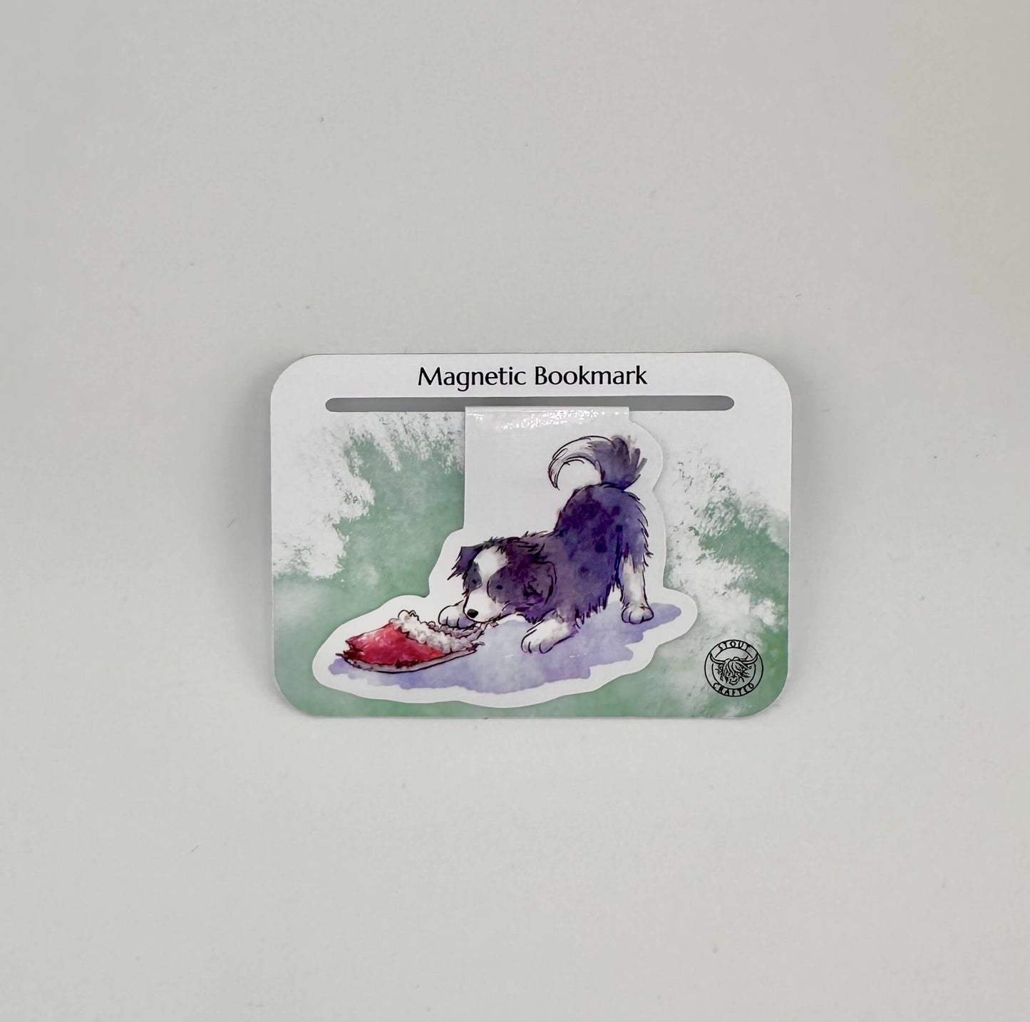 Collie puppy with slipper magnetic bookmark