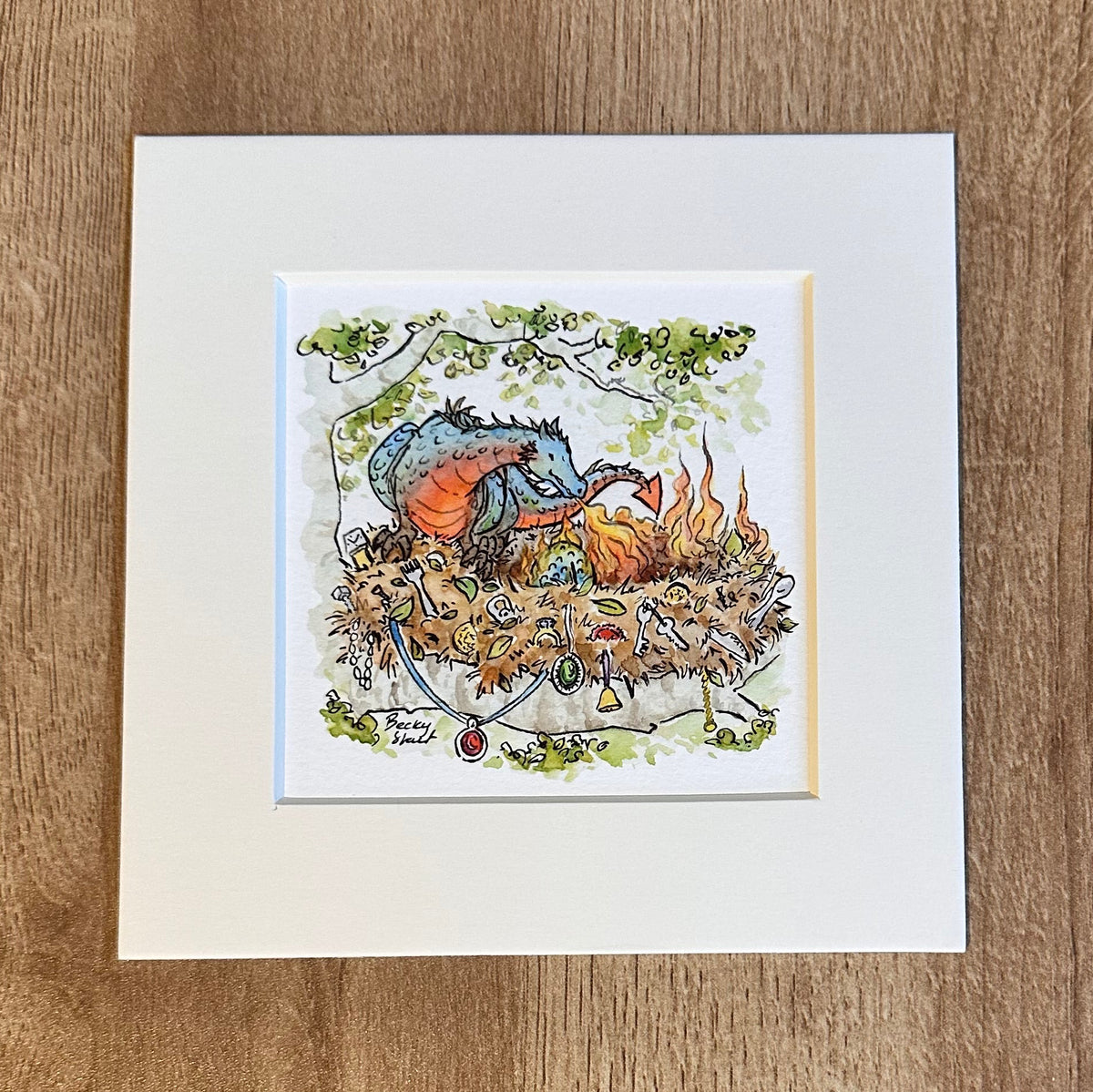 Woodland dragon with nest mini Illustration
