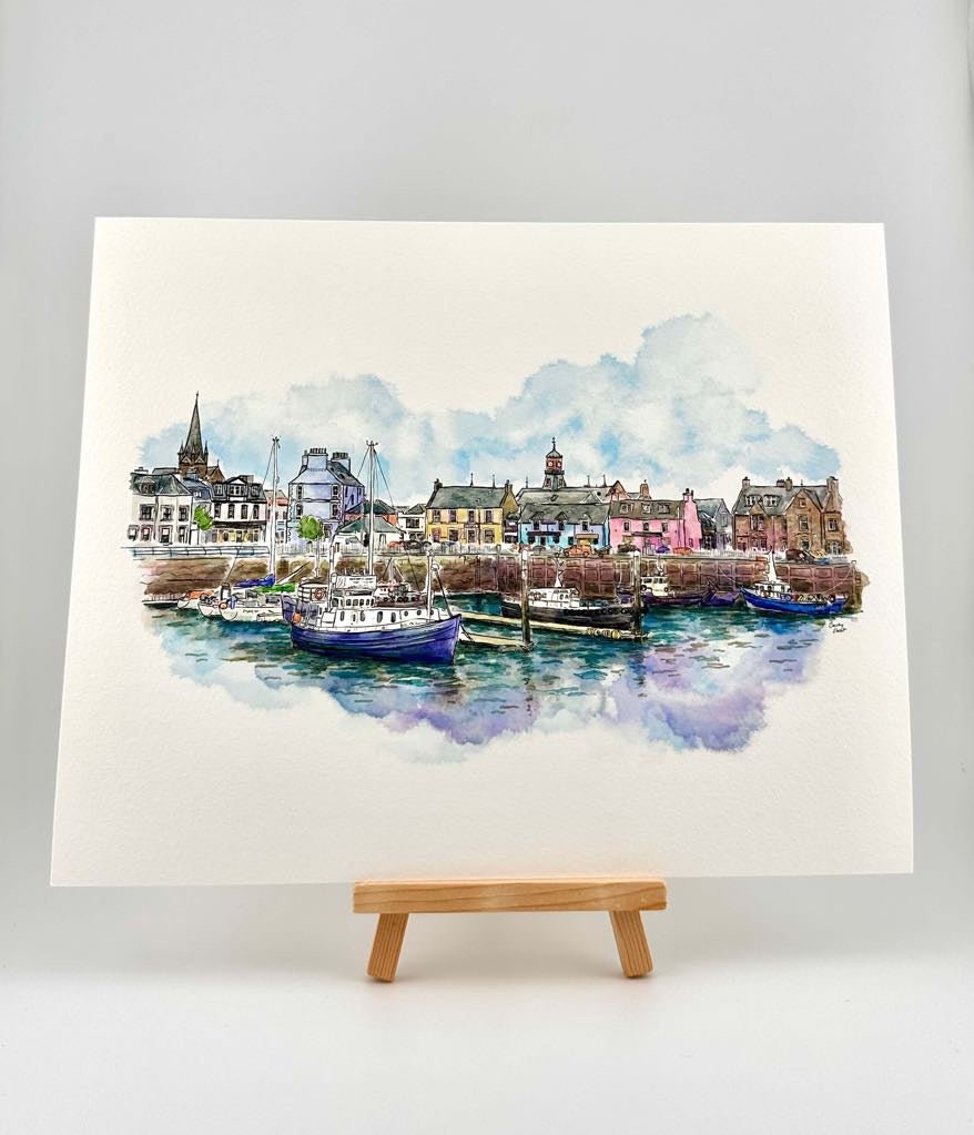Stornoway Harbour Panorama Illustration - Stout Crafted