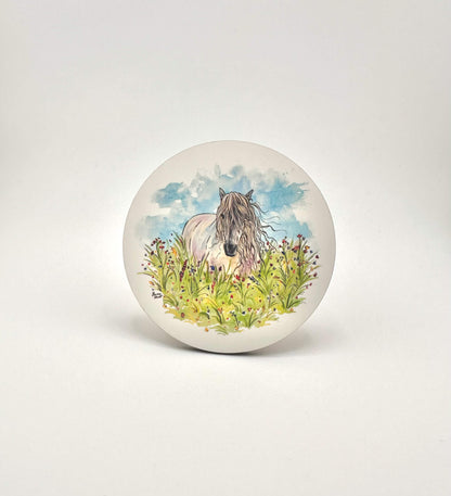 Highland pony in summer mugs and coasters