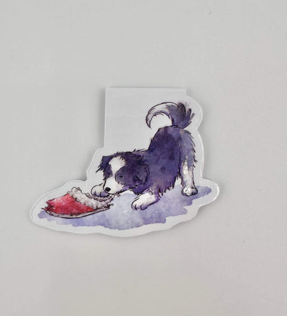 Collie puppy with slipper magnetic bookmark