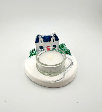 Scottish white house ceramic tealight holder