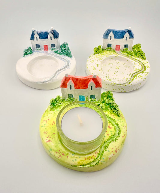 Scottish white house ceramic tealight holder