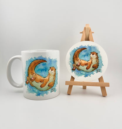 Otter mugs and coasters