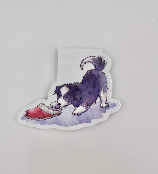Collie puppy with slipper magnetic bookmark - Stout Crafted