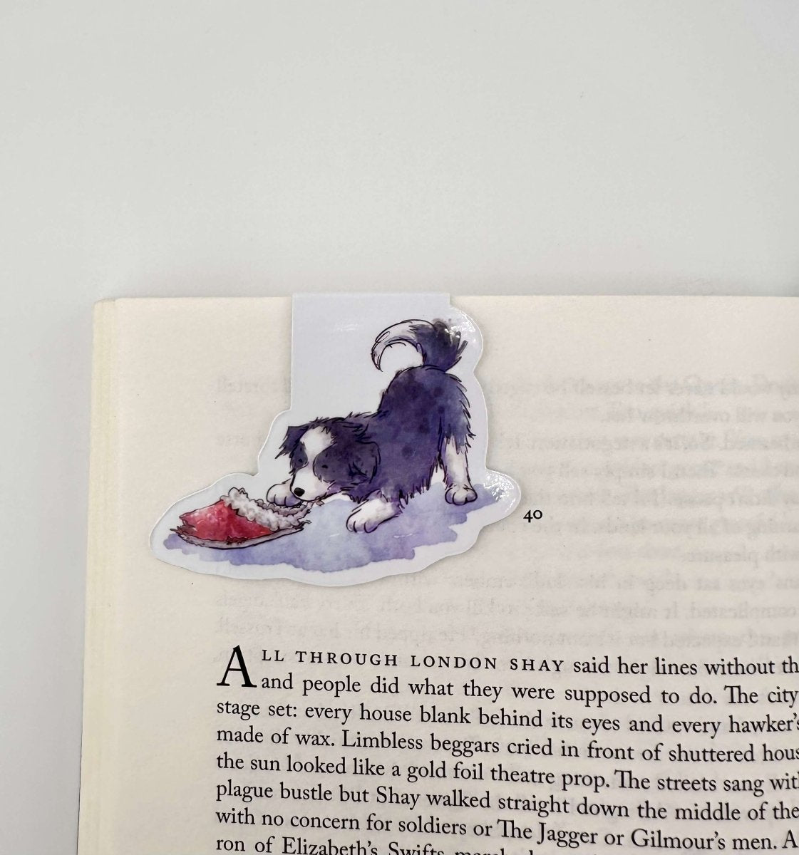 Collie puppy with slipper magnetic bookmark - Stout Crafted