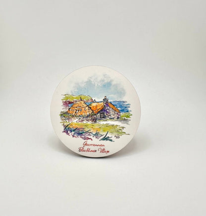 Gearrannan blackhouse village mugs and coasters - Stout Crafted