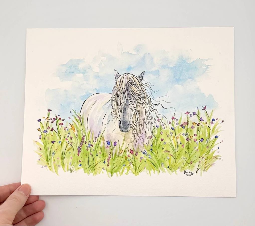 Highland Pony Amongst Wildflowers Illustration - Stout Crafted