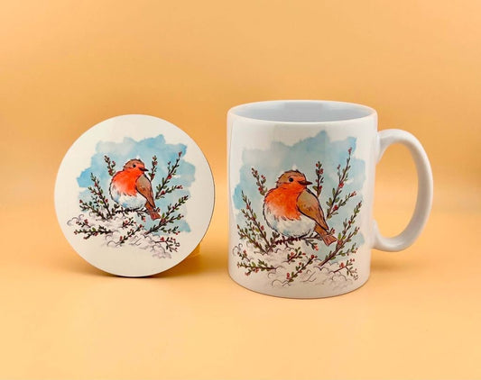 Robin mugs and coasters - Stout Crafted