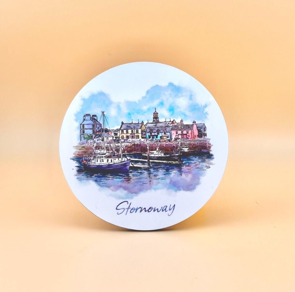 Stornoway harbour mugs and coasters - Stout Crafted