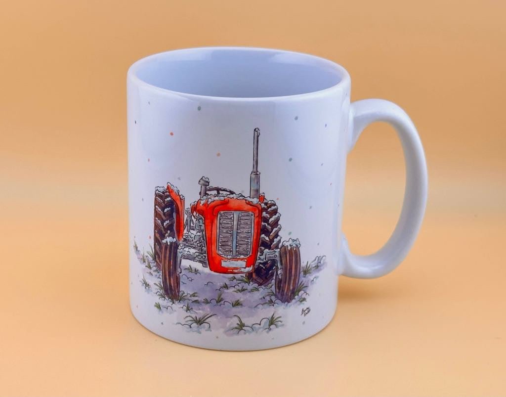 Winter tractor mugs and coasters - Stout Crafted